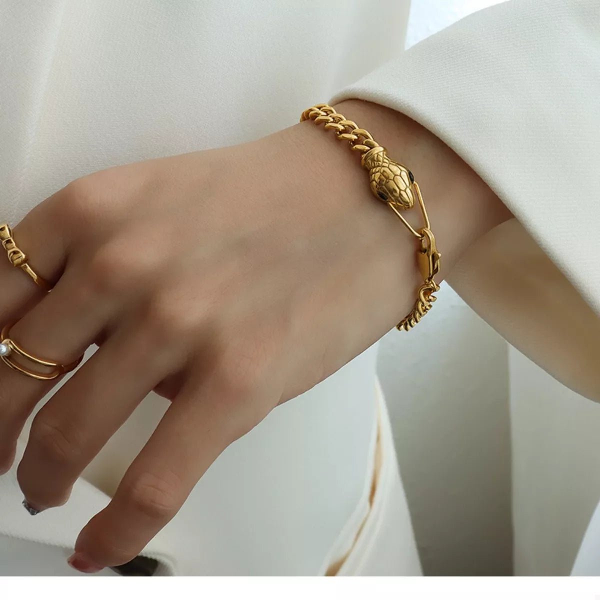 Crowned Energy CO. Gold / One Size Trendsi BRACELET Titanium Steel Zircon Snake Bracelet