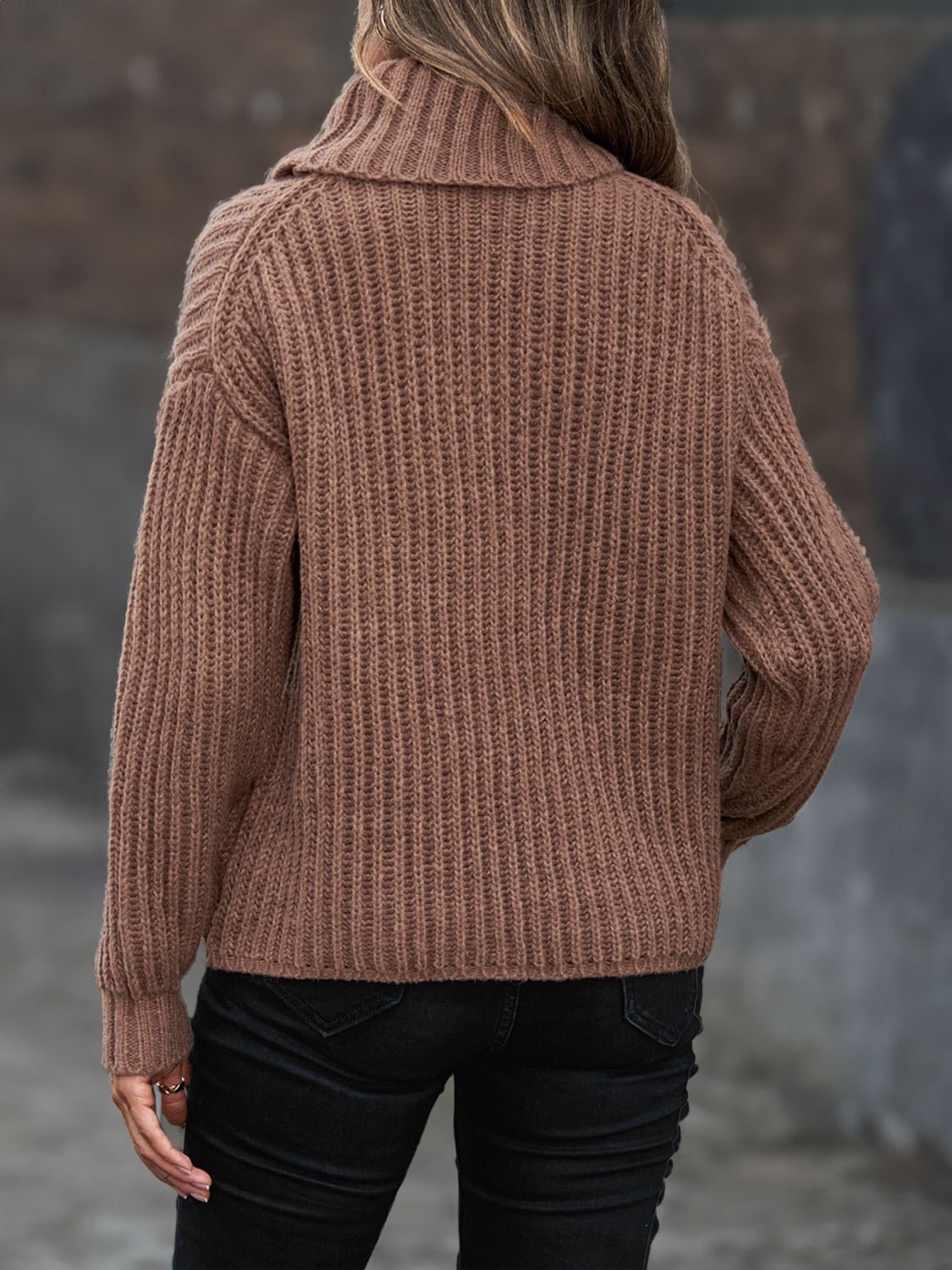 Crowned Energy CO. Caramel / S Trendsi Sweaters & Cardigans/Cardigans Turtleneck Rib-Knit Sweater