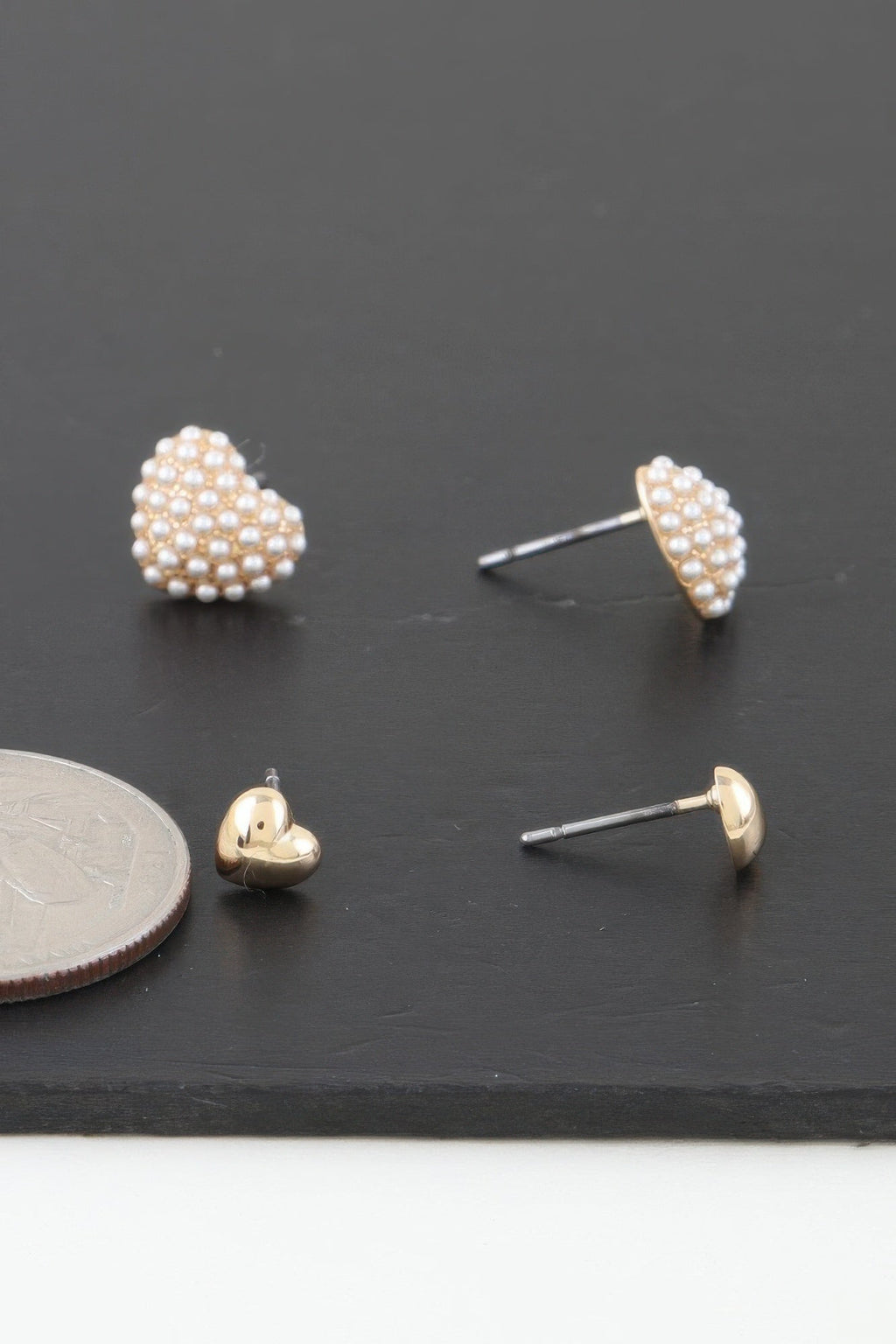 Crowned Energy CO. Gold Cream CCWHOLESALECLOTHING Jewelry Twin Hearts Stud Earrings