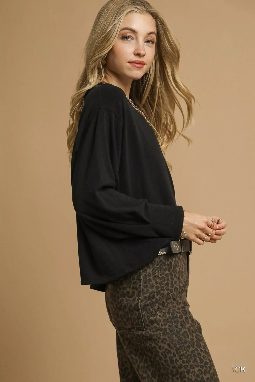 Umgee Brushed Fleeve Crewneck Top - Crowned Energy CO.