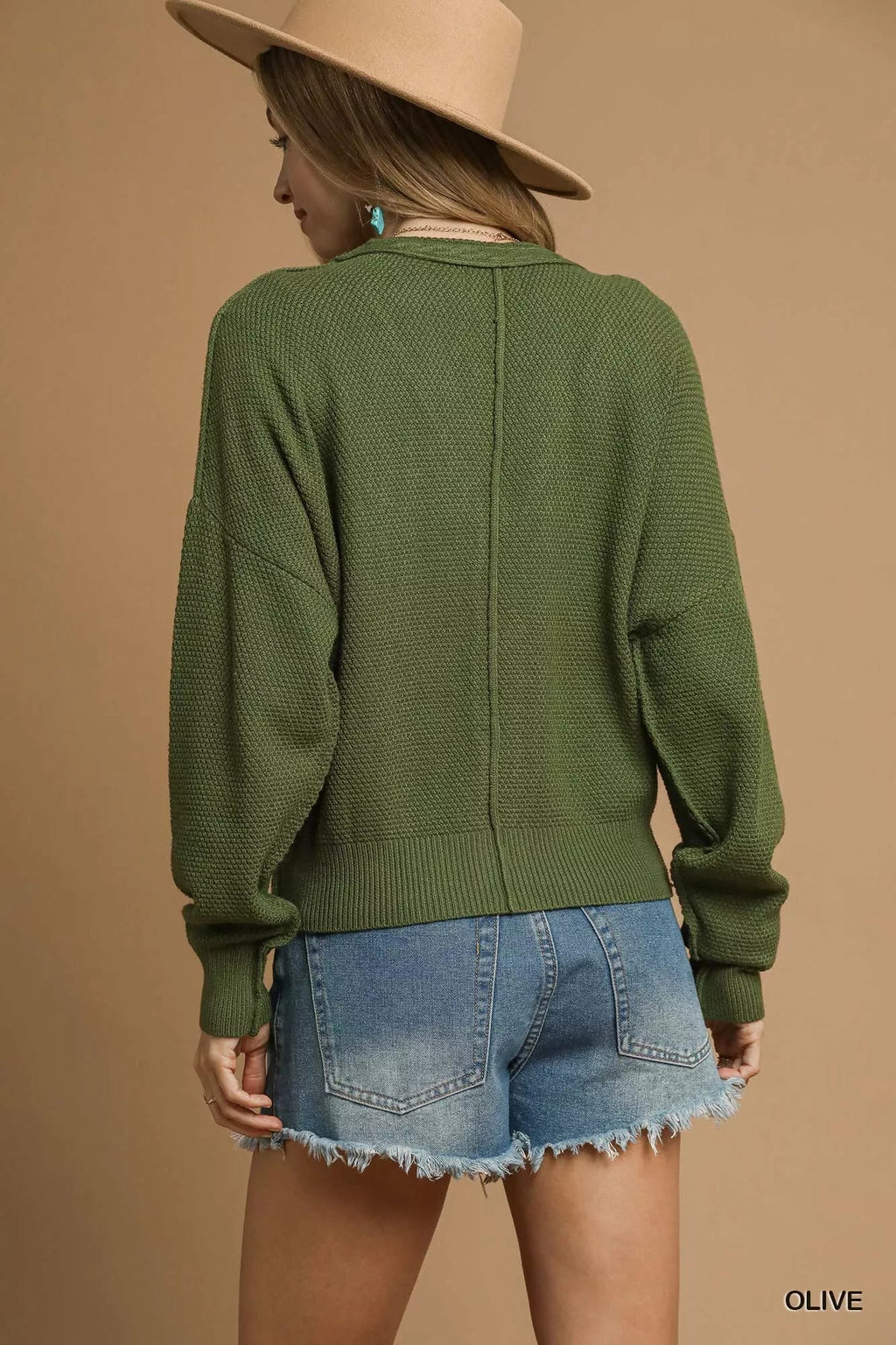 Crowned Energy CO. Olive / S Trendsi Sweaters & Cardigans/Cardigans Umgee Chunky Cable Knit V-Neck Button-Up Cardigan