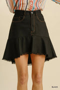 Umgee Linen Blend 5 Pockets High Low Skirt with Frayed Hem - Crowned Energy CO.