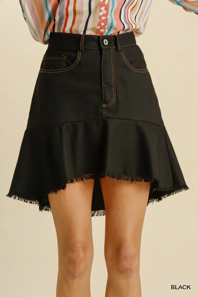 Umgee Linen Blend 5 Pockets High Low Skirt with Frayed Hem - Crowned Energy CO.