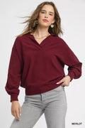 Crowned Energy CO. MERLOT / S Trendsi Sweaters & Cardigans/Cardigans Umgee Linen Long Sleeves Elastic Hem Blouse