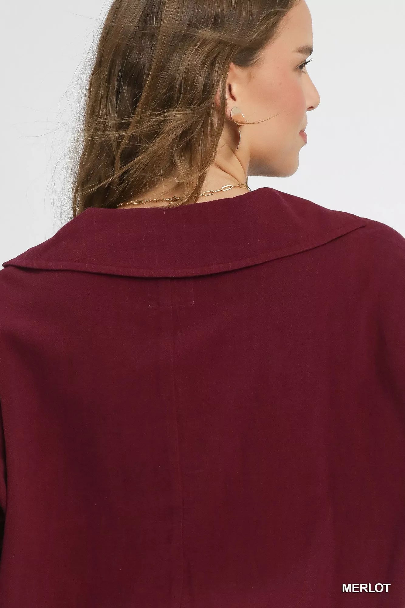 Crowned Energy CO. MERLOT / S Trendsi Sweaters & Cardigans/Cardigans Umgee Linen Long Sleeves Elastic Hem Blouse