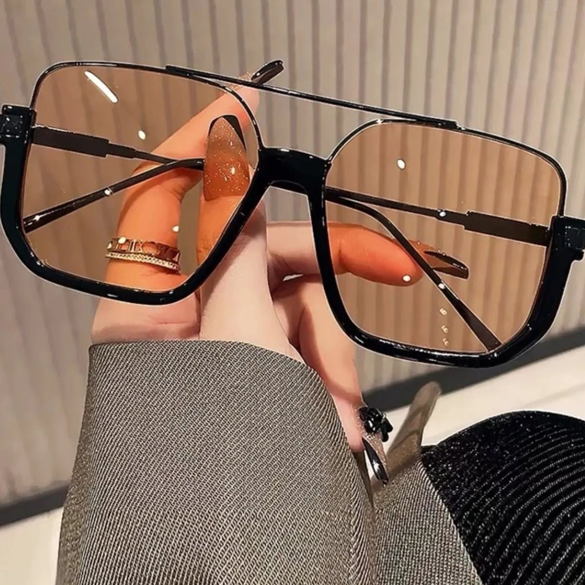 Crowned Energy CO. Black Framed Champagne / One Size Trendsi Accessories UV Protection Square Sunglasses