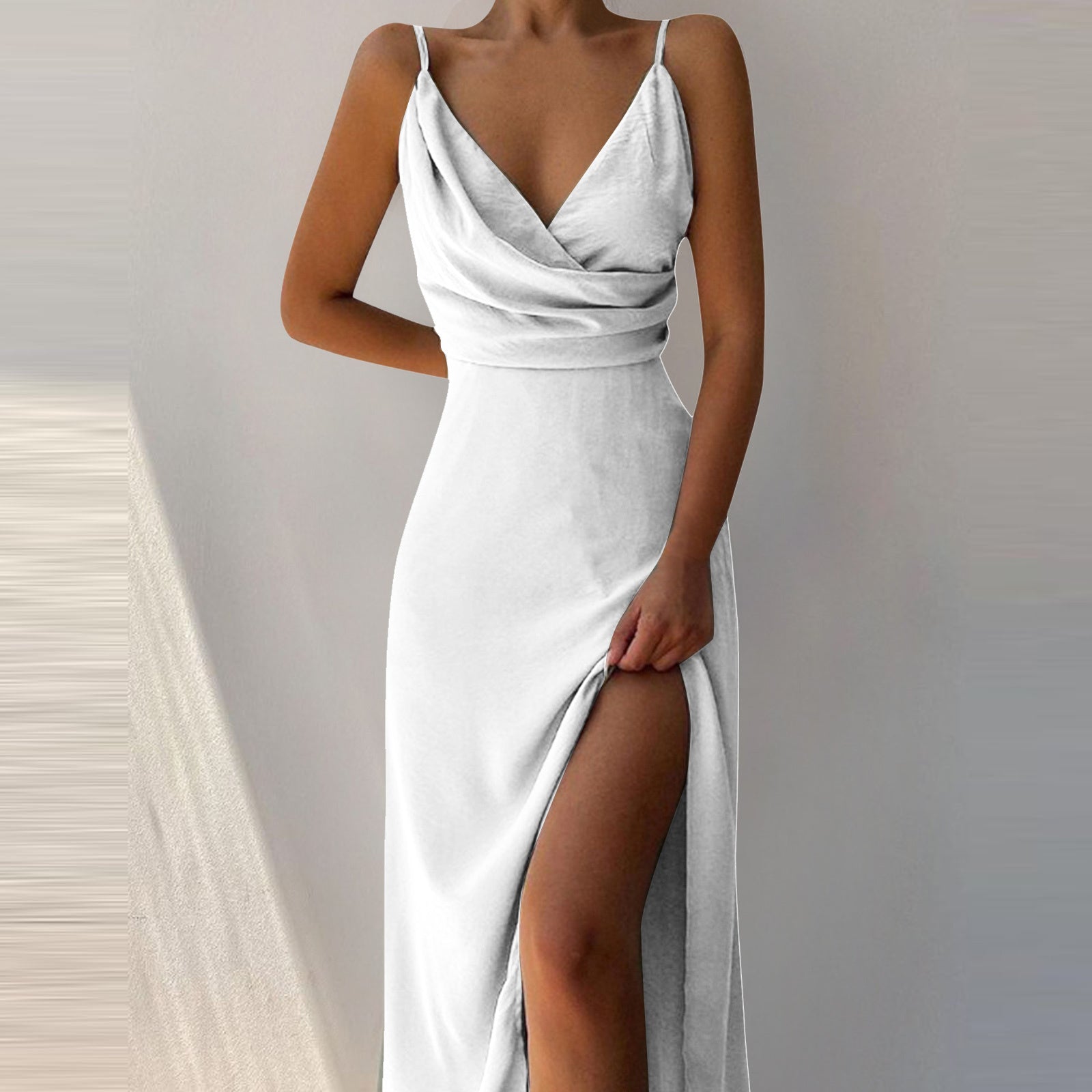Crowned Energy CO. White / 2XL Goddess Vibes Dresses V-neck Slit Sling Dress Summer Fashion Sexy Slim Suspender Dresses For Women Clothing