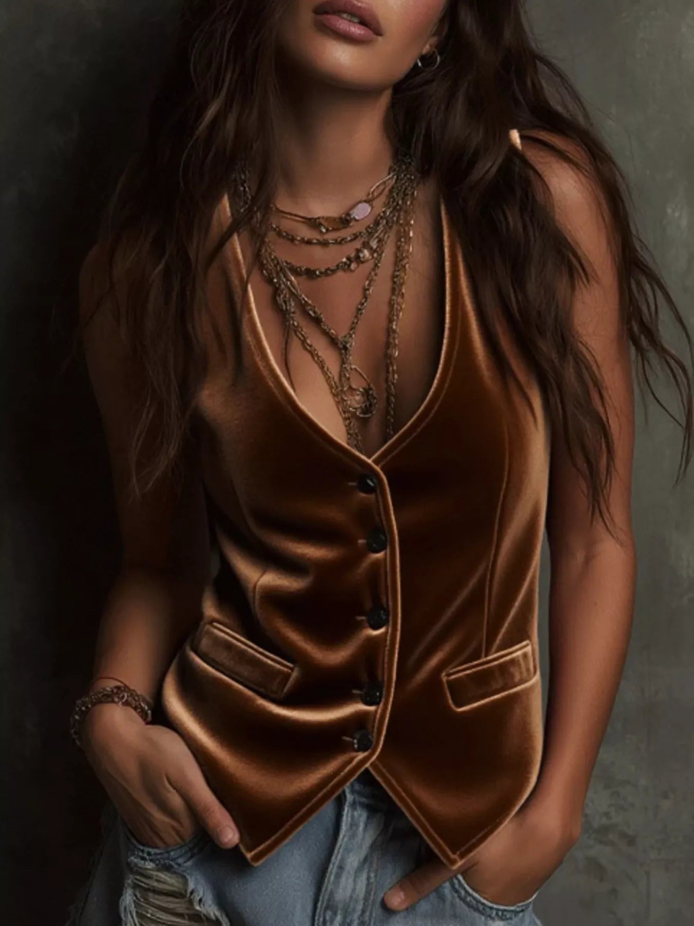 Velvet Button - Down Vest Coat - Crowned Energy CO.