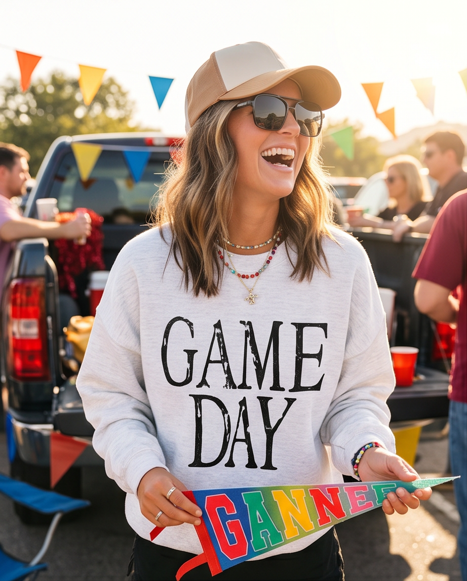 Vintage Washed Game Day Oversized Graphic Sweatshirt - Crowned Energy CO.