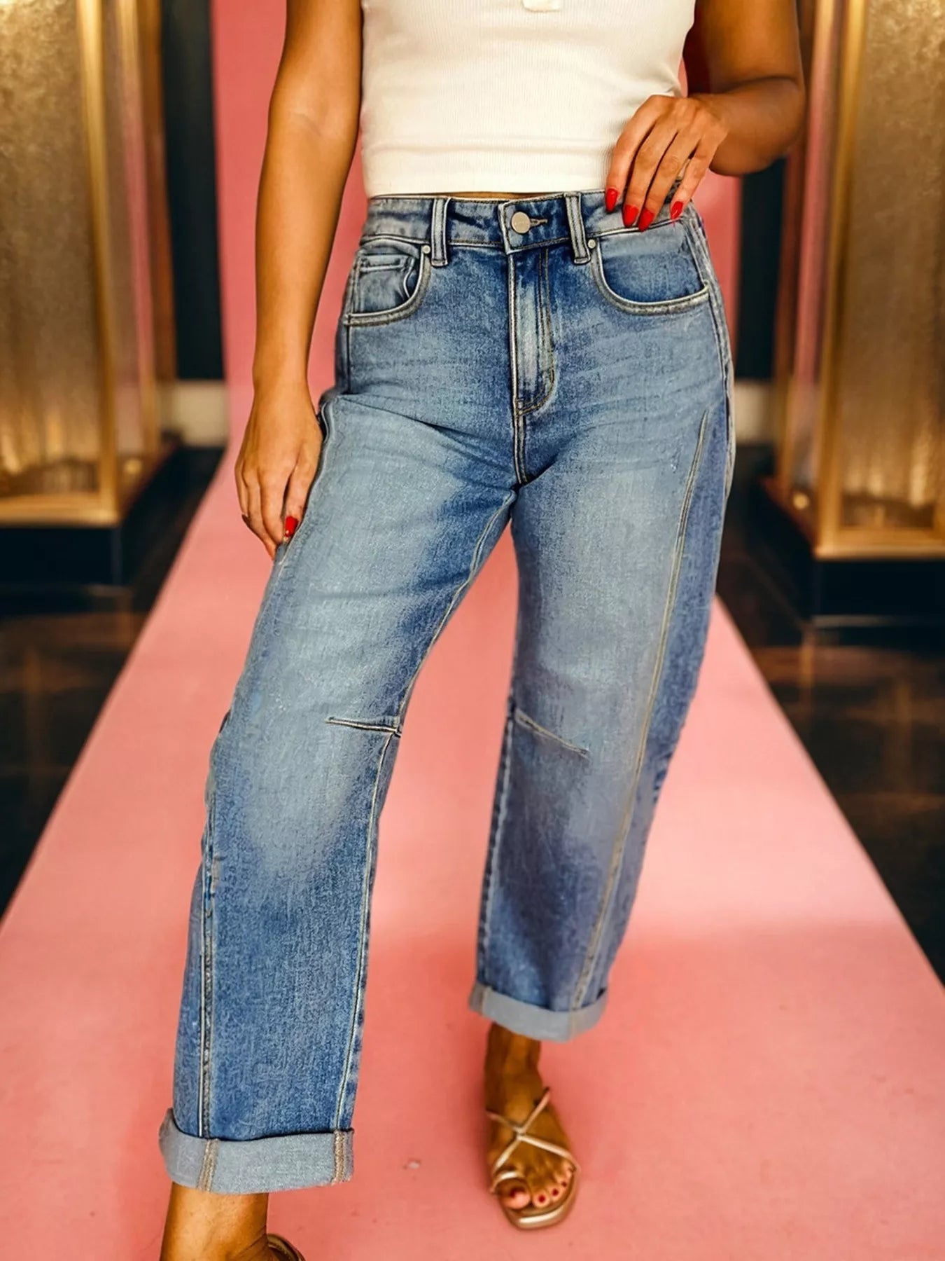 Vintage Washed Seam Detail Shift Jeans - Crowned Energy CO.
