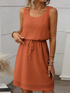 Crowned Energy CO. Cream / S Trendsi Dresses Waffle-Knit Drawstring Mini Tank Dress