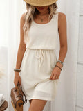 Crowned Energy CO. Cream / S Trendsi Dresses Waffle-Knit Drawstring Mini Tank Dress