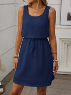 Crowned Energy CO. Cream / S Trendsi Dresses Waffle-Knit Drawstring Mini Tank Dress