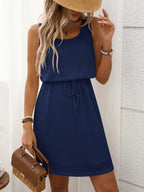 Crowned Energy CO. Cream / S Trendsi Dresses Waffle-Knit Drawstring Mini Tank Dress