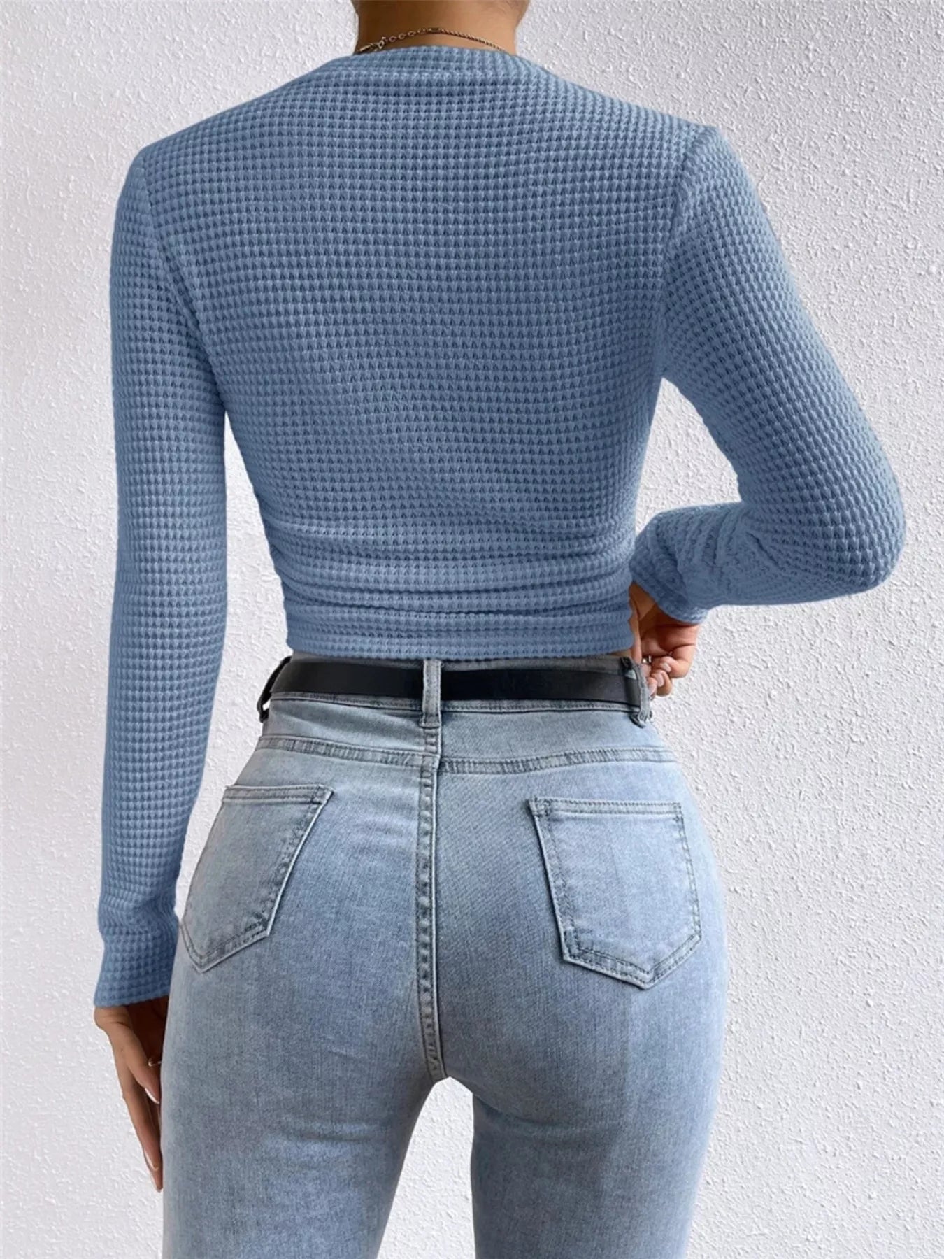 Crowned Energy CO. Beige / S Trendsi Shirt Waffle Knit Long Sleeve T-Shirt