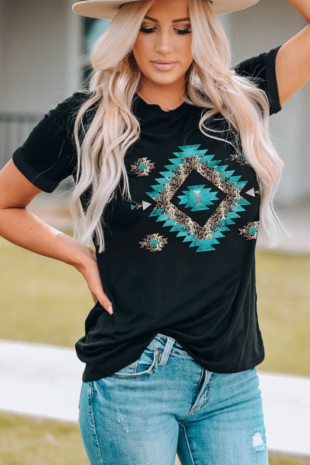 Western Printed Crewneck Graphic Tee - Crowned Energy CO.
