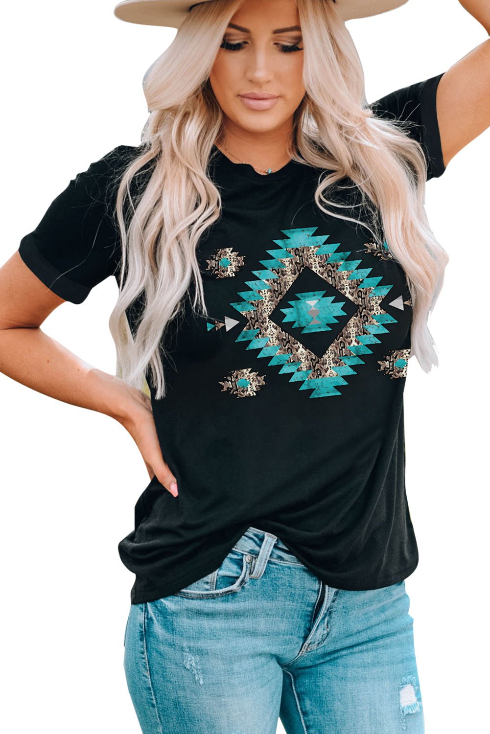 Western Printed Crewneck Graphic Tee - Crowned Energy CO.