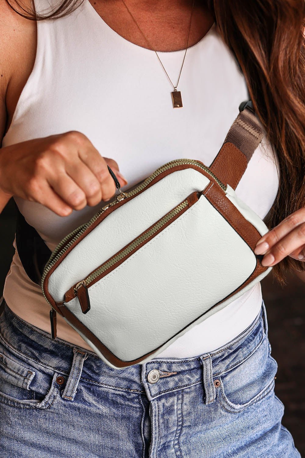 White Adjustable Strap Mini PU Leather Crossbody Bag - Crowned Energy CO.