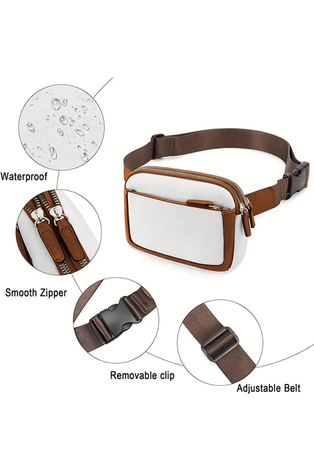 White Adjustable Strap Mini PU Leather Crossbody Bag - Crowned Energy CO.