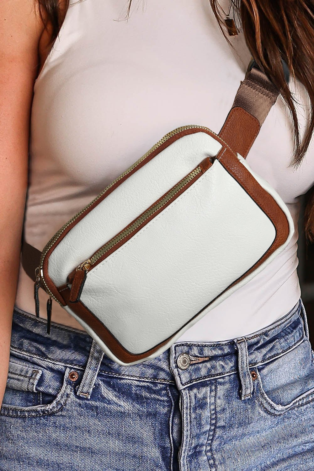 White Adjustable Strap Mini PU Leather Crossbody Bag - Crowned Energy CO.