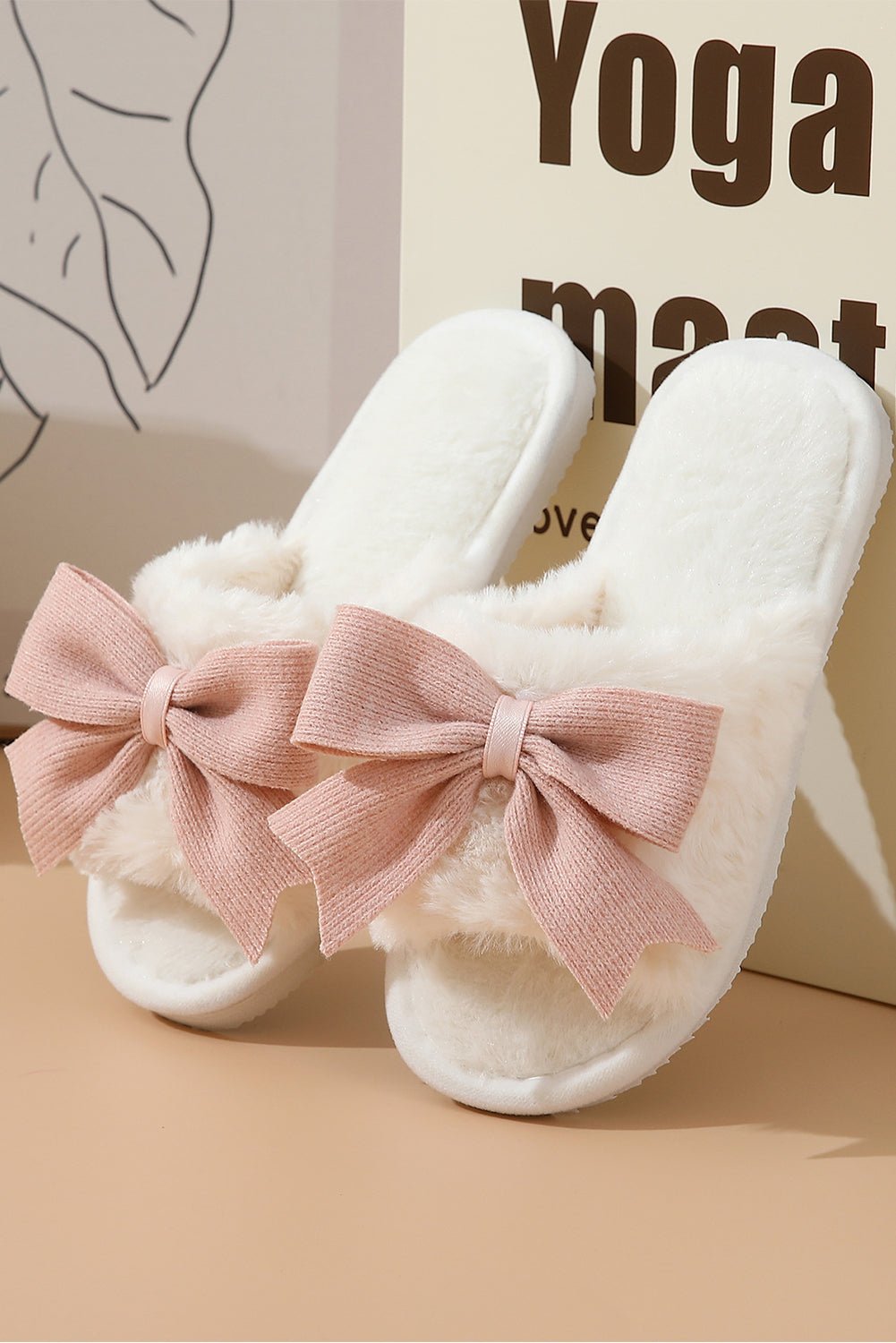 Crowned Energy CO. White / 37 Dear-Lover Dropshipping Shoes & Bags/Slippers White Bow Knot Decor Open Toe Plush Slippers