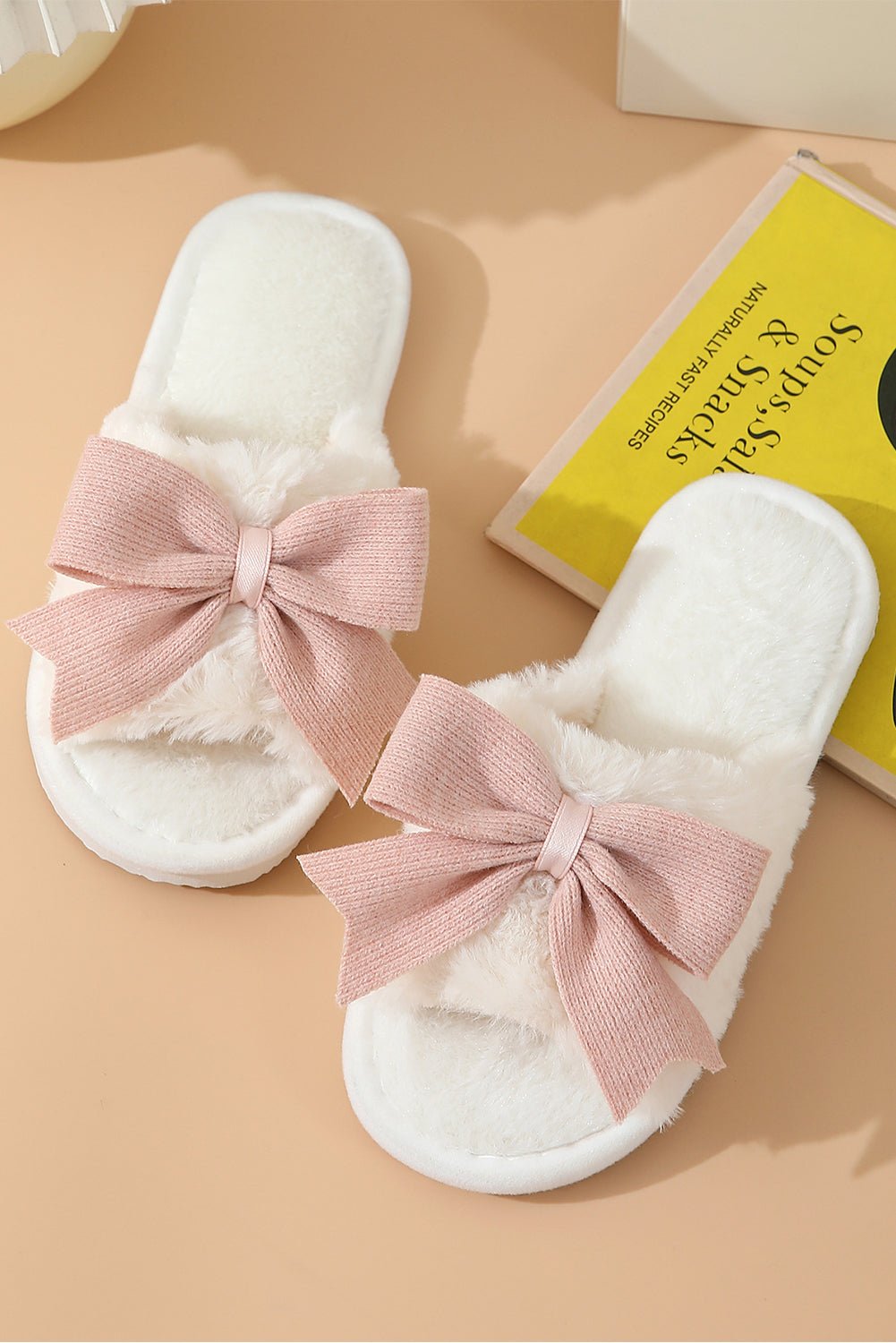 Crowned Energy CO. White / 37 Dear-Lover Dropshipping Shoes & Bags/Slippers White Bow Knot Decor Open Toe Plush Slippers
