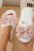 Crowned Energy CO. White / 37 Dear-Lover Dropshipping Shoes & Bags/Slippers White Bow Knot Decor Open Toe Plush Slippers