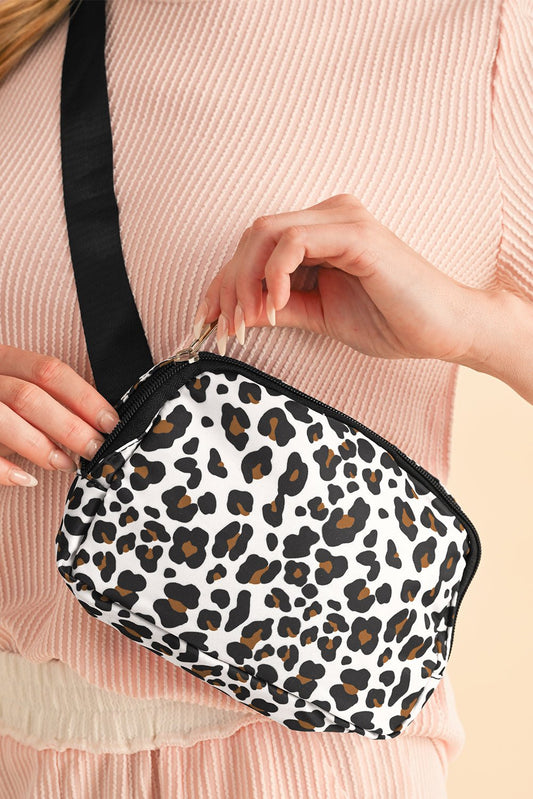 Crowned Energy CO. White / ONE SIZE / Nylon Dear-Lover Dropshipping Shoes & Bags/Crossbody Bags White Cheetah Print Multi Interlayer Zipped Crossbody Bag