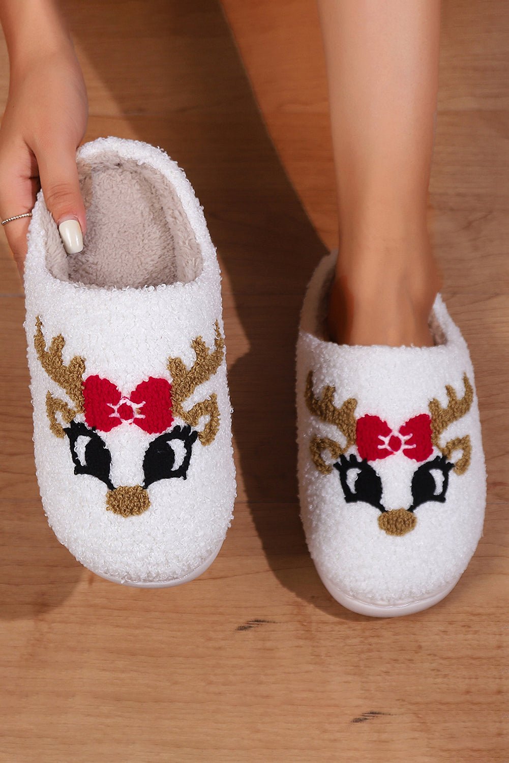 Crowned Energy CO. White / 37 / 100%Polyester+100%TPR Dear-Lover Dropshipping Shoes & Bags/Slippers White Christmas Cartoon Pattern Plush Slippers