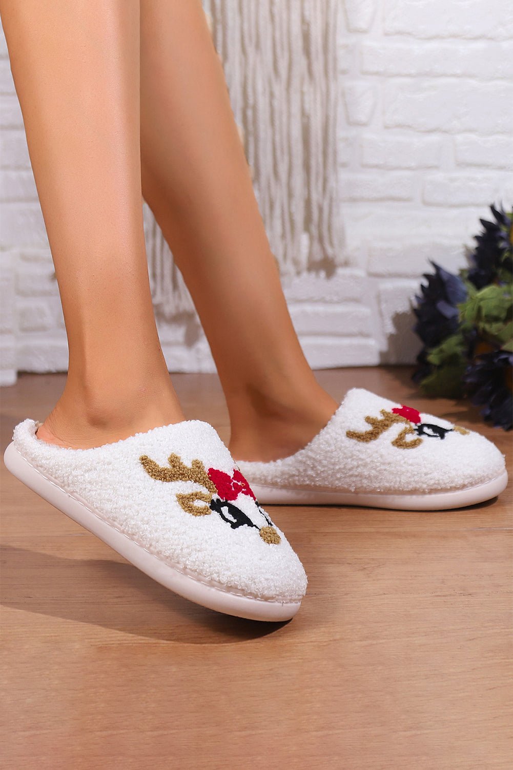 Crowned Energy CO. White / 37 / 100%Polyester+100%TPR Dear-Lover Dropshipping Shoes & Bags/Slippers White Christmas Cartoon Pattern Plush Slippers