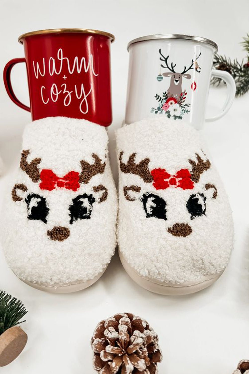 Crowned Energy CO. White / 37 / 100%Polyester+100%TPR Dear-Lover Dropshipping Shoes & Bags/Slippers White Christmas Cartoon Pattern Plush Slippers