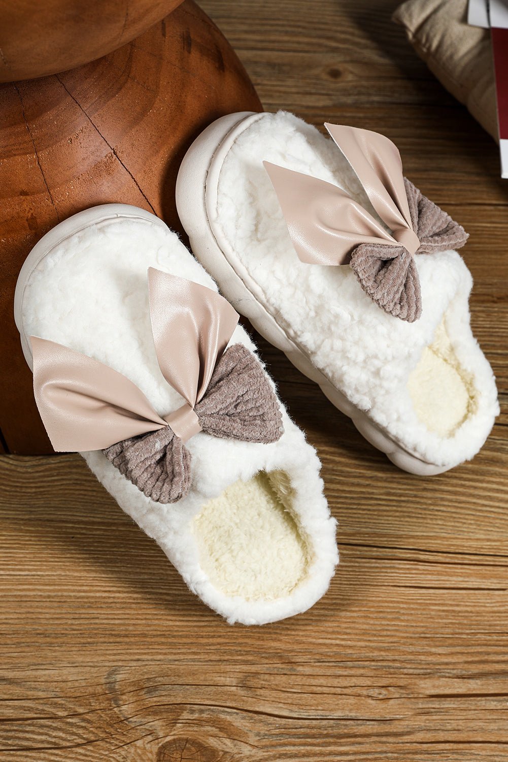 Crowned Energy CO. White / 37 Dear-Lover Dropshipping Shoes & Bags/Slippers White Contrast Bowknot Applique Plush Winter Slippers (Bow Colors May Differ by Batch)