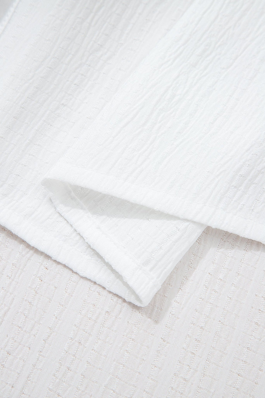 White Crinkled Texture Lantern Sleeve Button Down Loose Shirt - Crowned Energy CO.