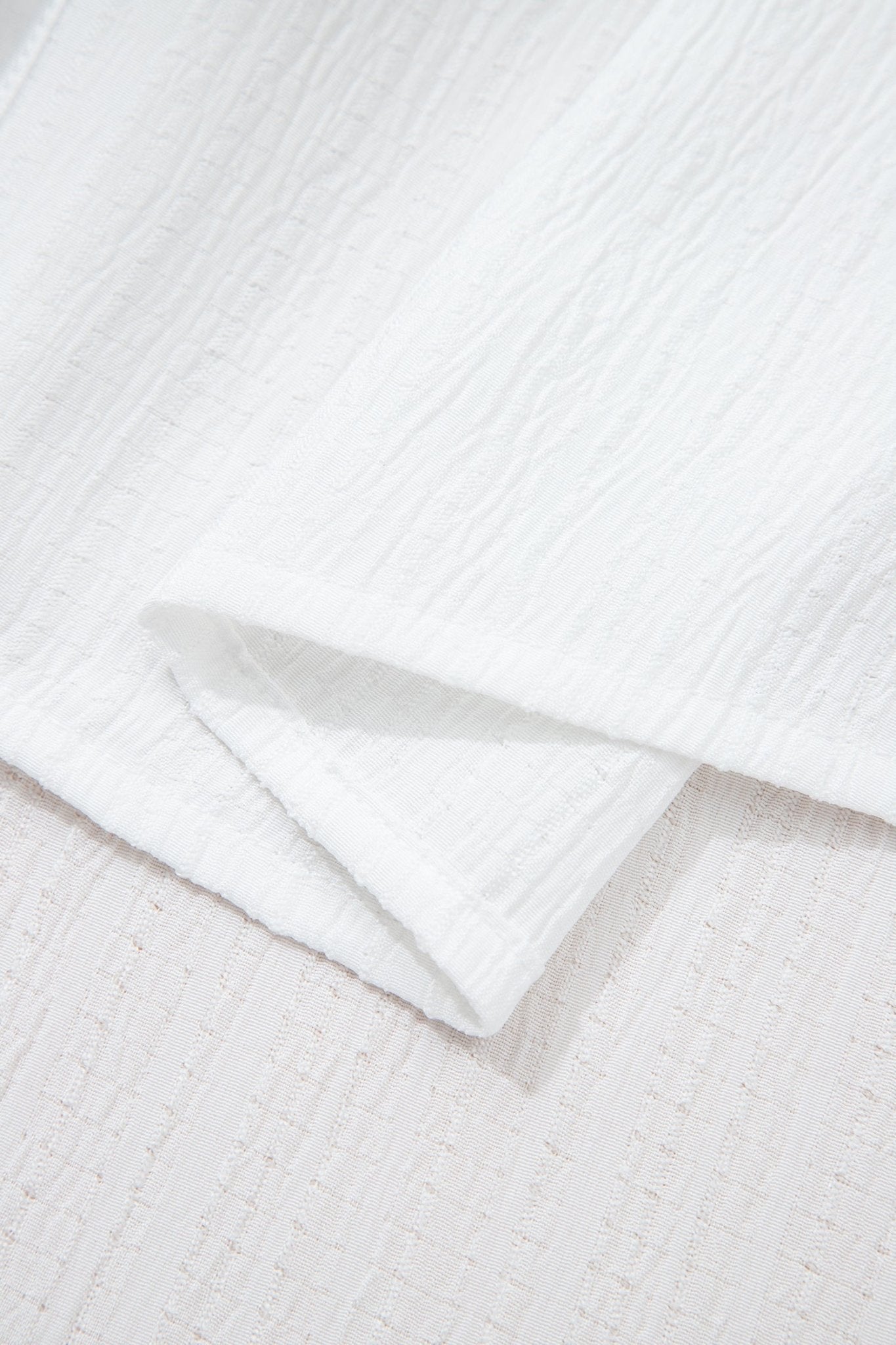 White Crinkled Texture Lantern Sleeve Button Down Loose Shirt - Crowned Energy CO.