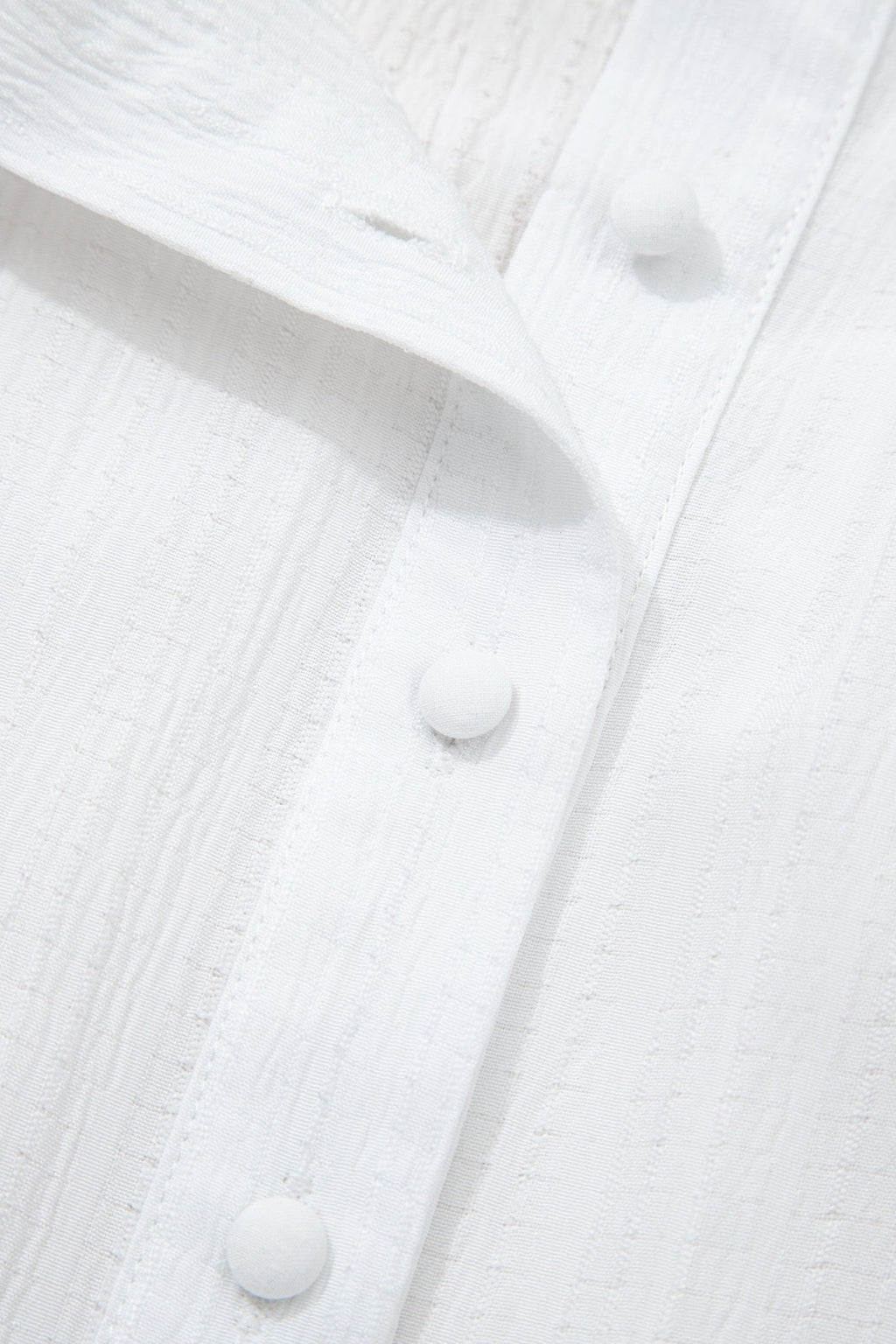 White Crinkled Texture Lantern Sleeve Button Down Loose Shirt - Crowned Energy CO.