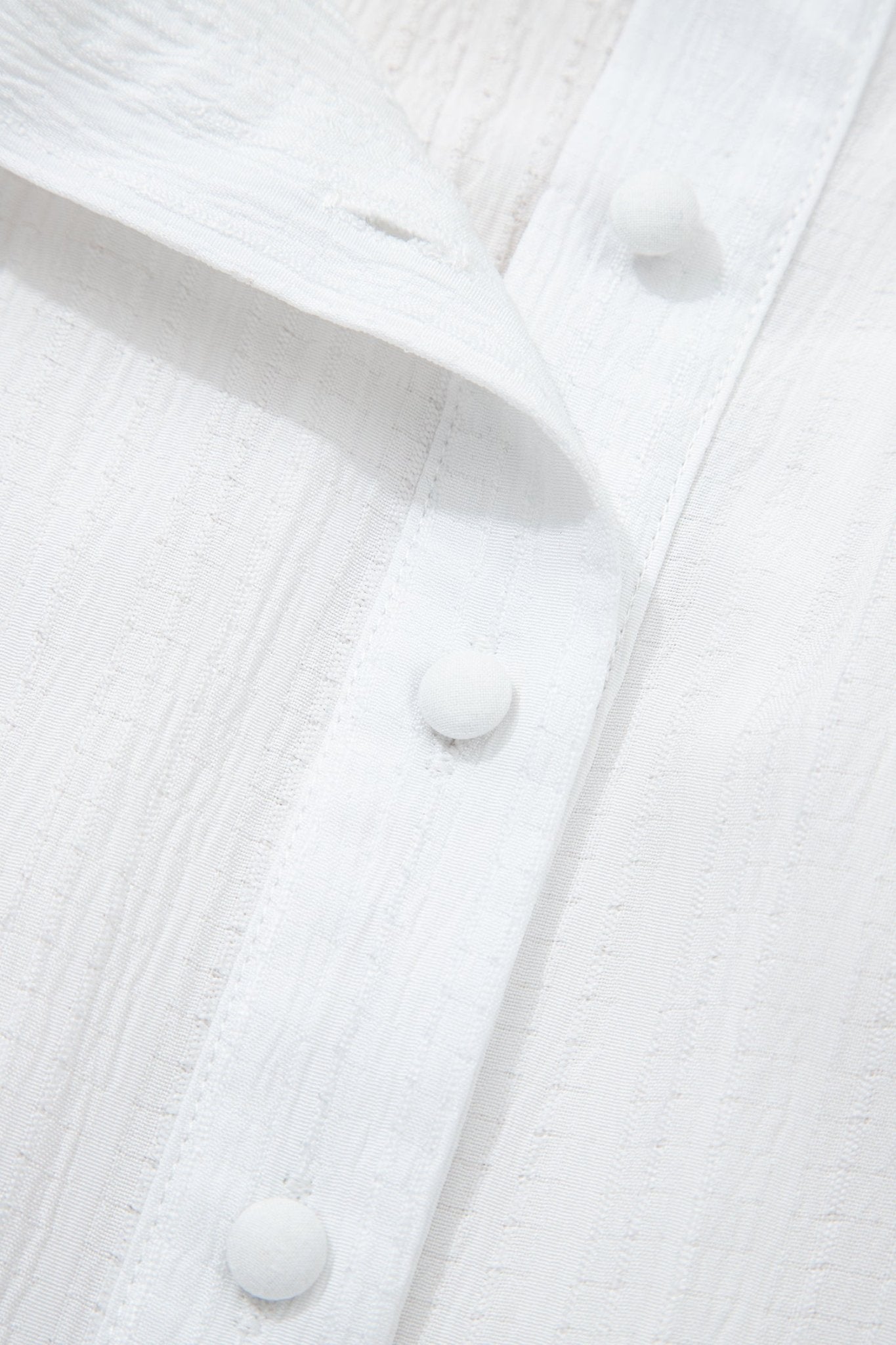 White Crinkled Texture Lantern Sleeve Button Down Loose Shirt - Crowned Energy CO.