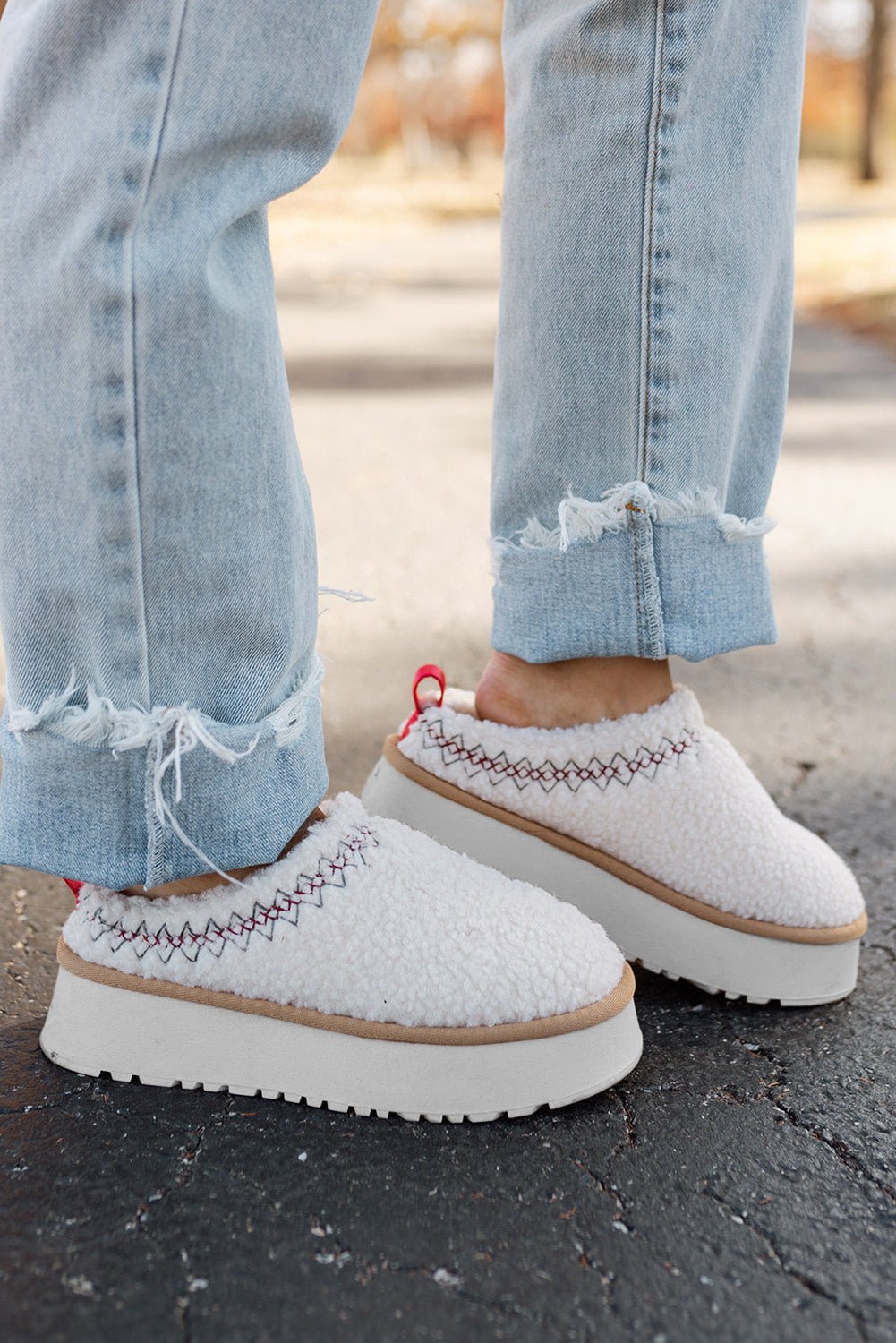 Crowned Energy CO. White / 37 Dear-Lover Dropshipping Shoes & Bags/Slippers White Embroidered Sherpa Plush Thick Sole Winter Slippers