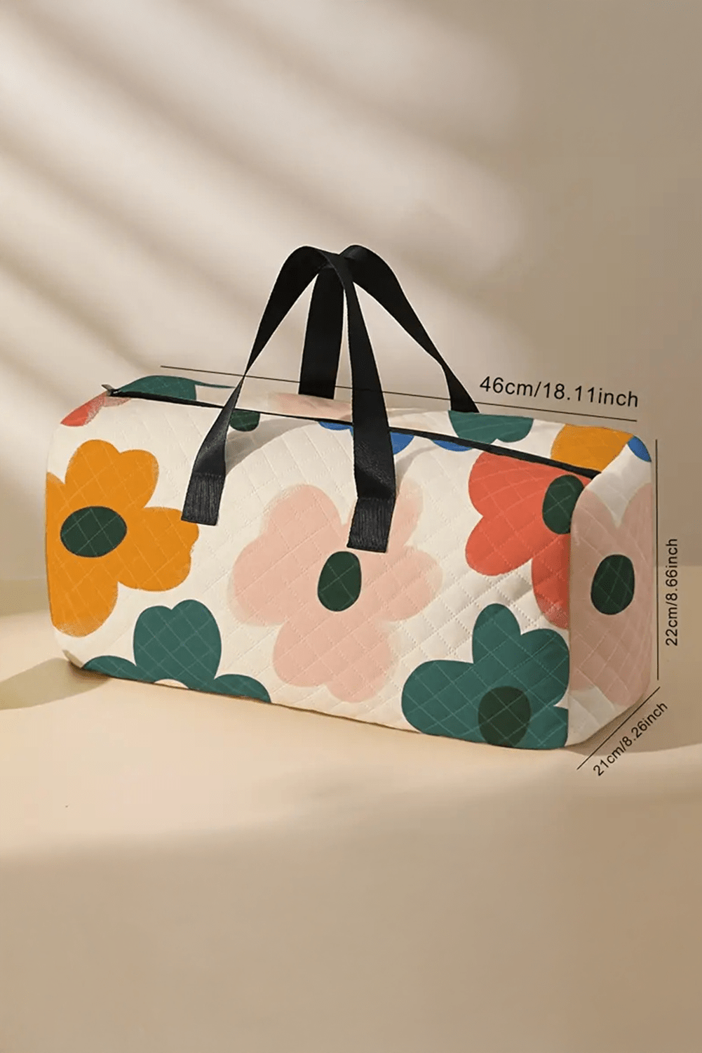 White Flower Print Quilted Large Duffel Bag - Crowned Energy CO.