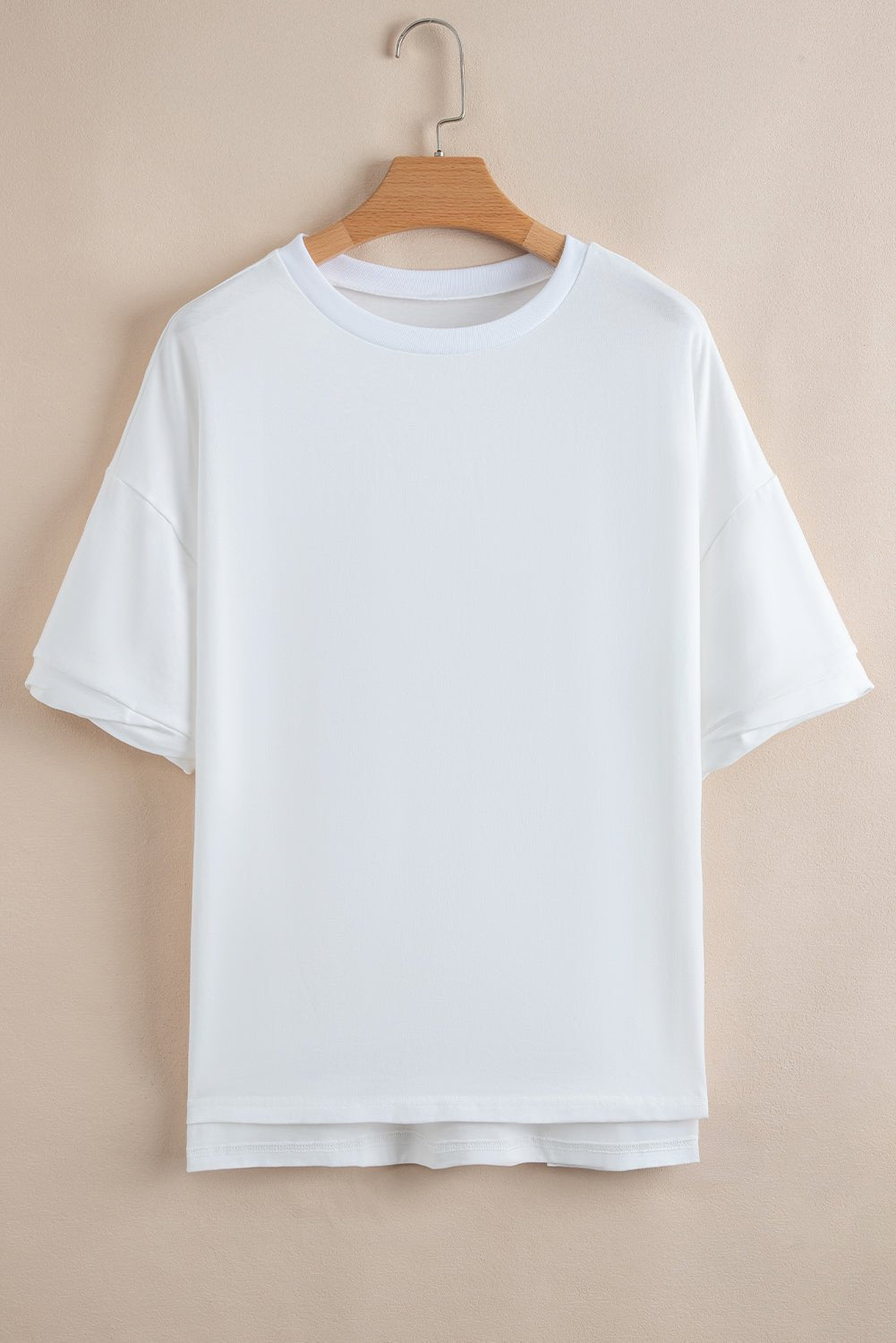 White Loose Half Sleeve Hi Low Hem T Shirt - Crowned Energy CO.