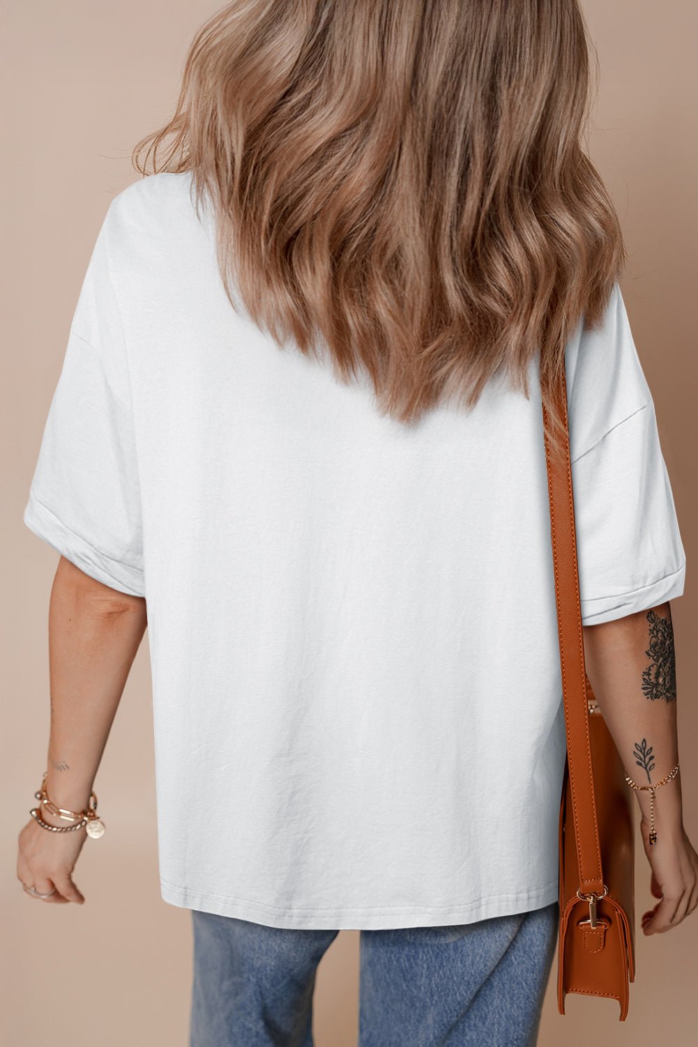 White Loose Half Sleeve Hi Low Hem T Shirt - Crowned Energy CO.
