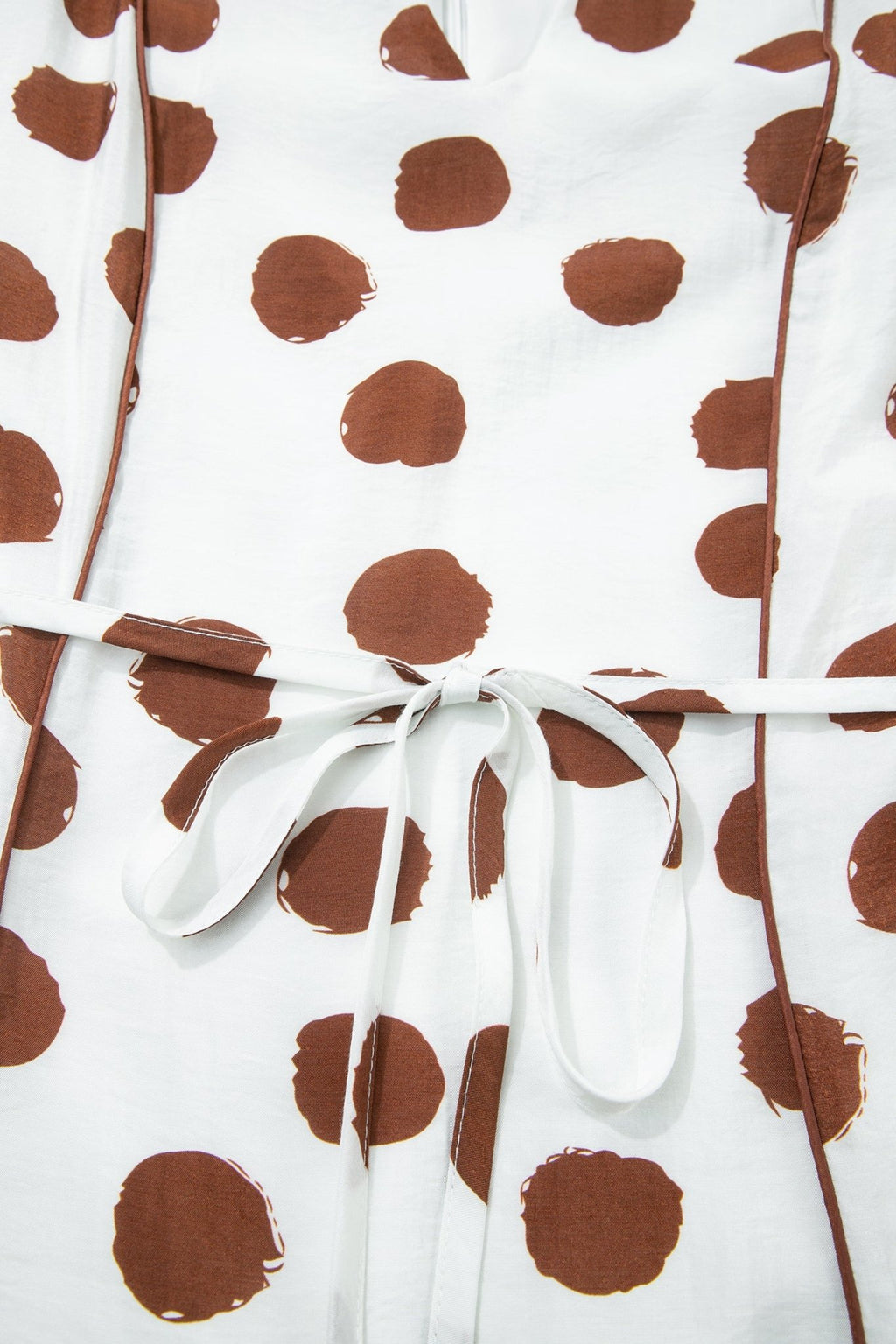 White Polka Dot Printed V Neck Short Sleeve Tie Waist Midi Dress - Crowned Energy CO.