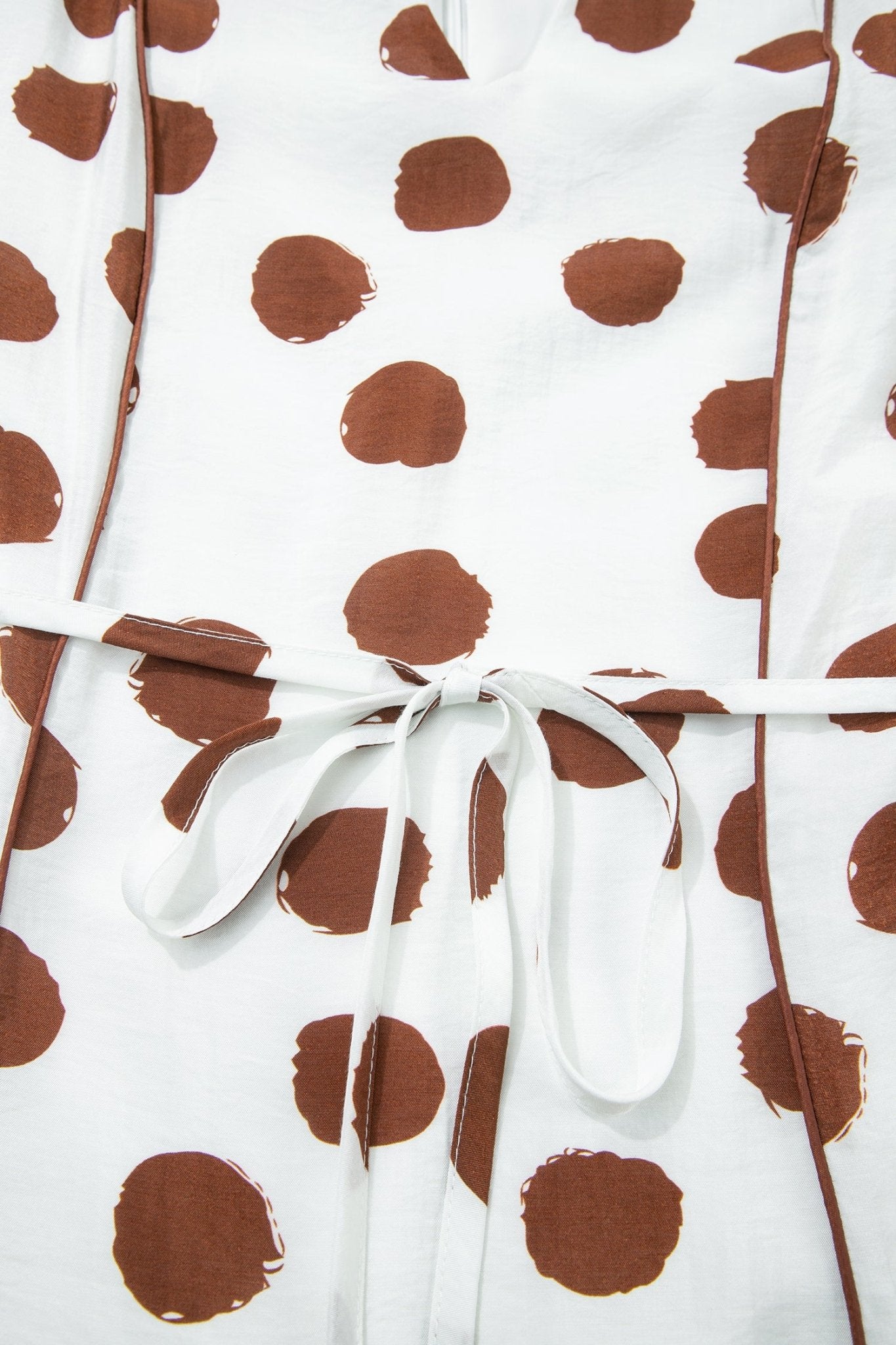 White Polka Dot Printed V Neck Short Sleeve Tie Waist Midi Dress - Crowned Energy CO.