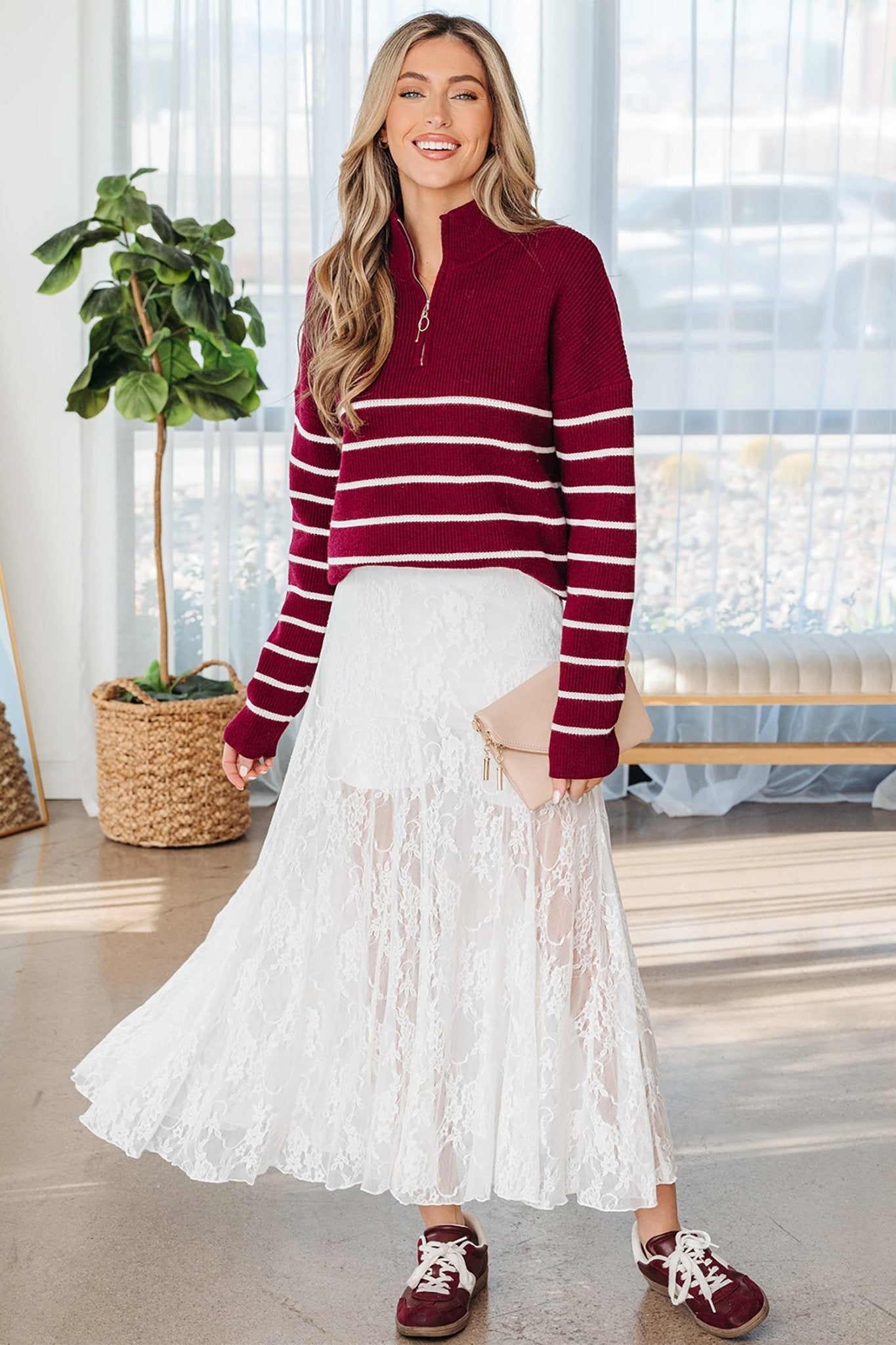 White Sheer Floral Lace Flowy Maxi Skirt - Crowned Energy CO.