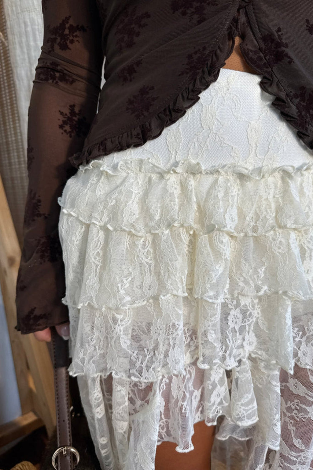 White Sheer Lace Frilly Ruffles High Low Long Skirt - Crowned Energy CO.