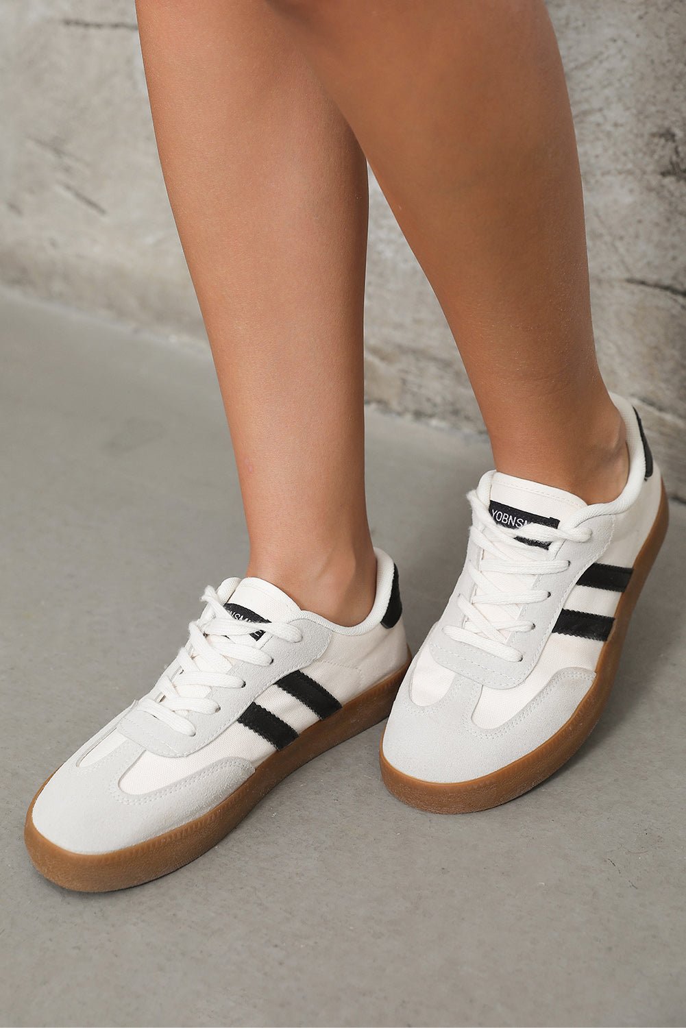 White Striped Lace - up Flat Sneakers - Crowned Energy CO.