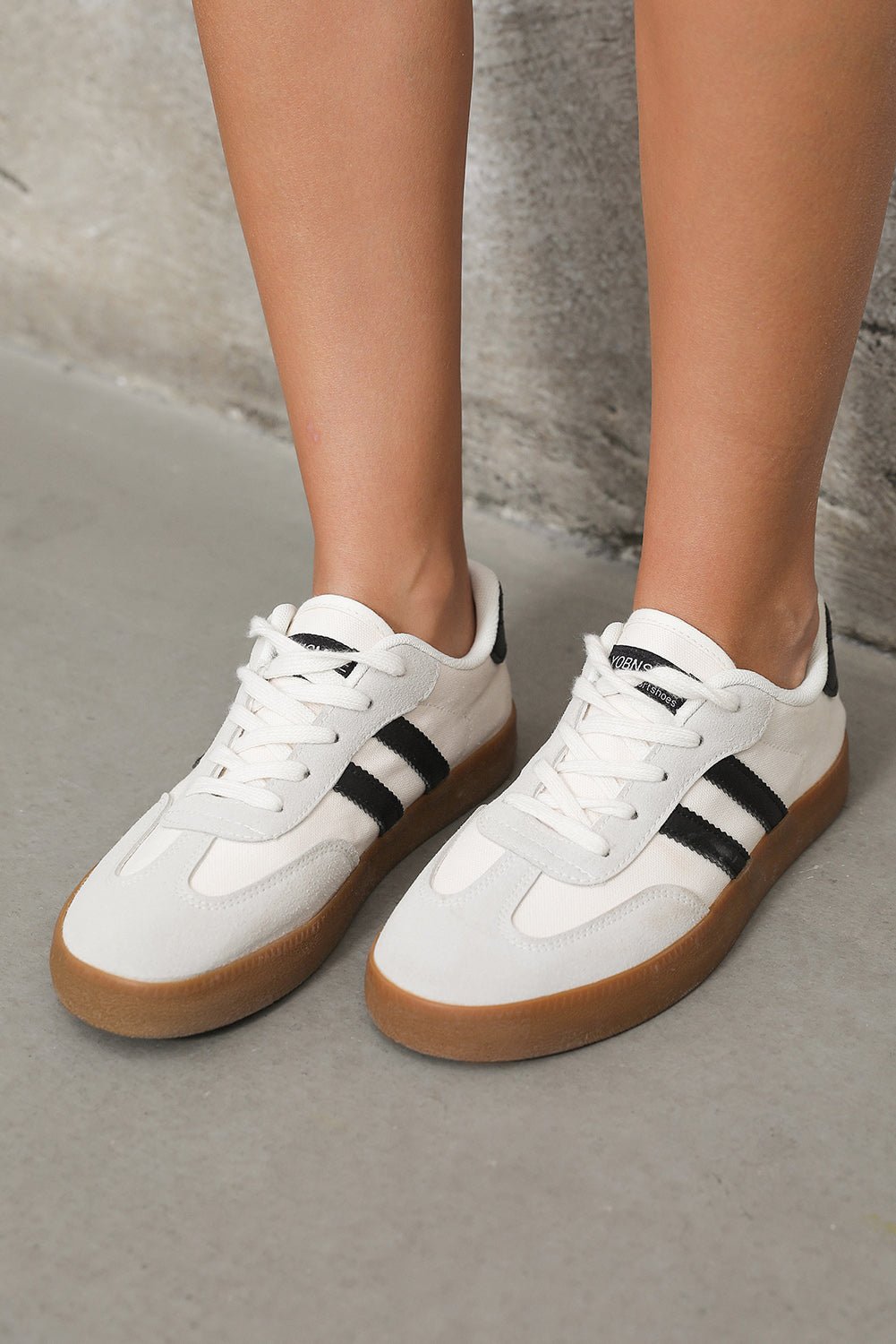 White Striped Lace - up Flat Sneakers - Crowned Energy CO.