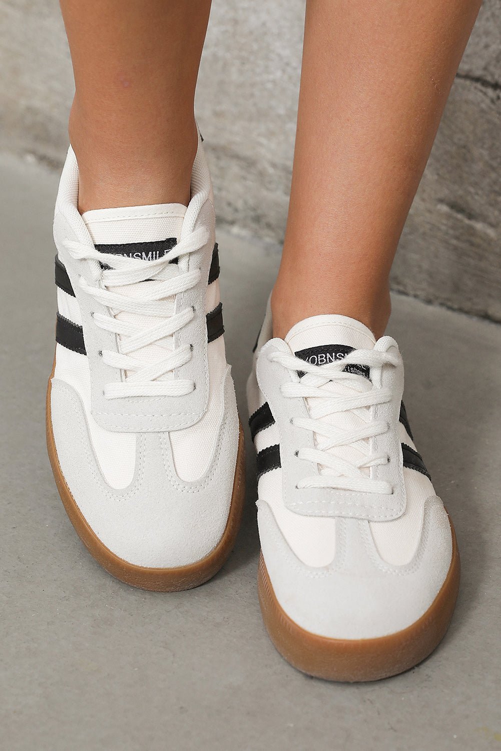 White Striped Lace - up Flat Sneakers - Crowned Energy CO.