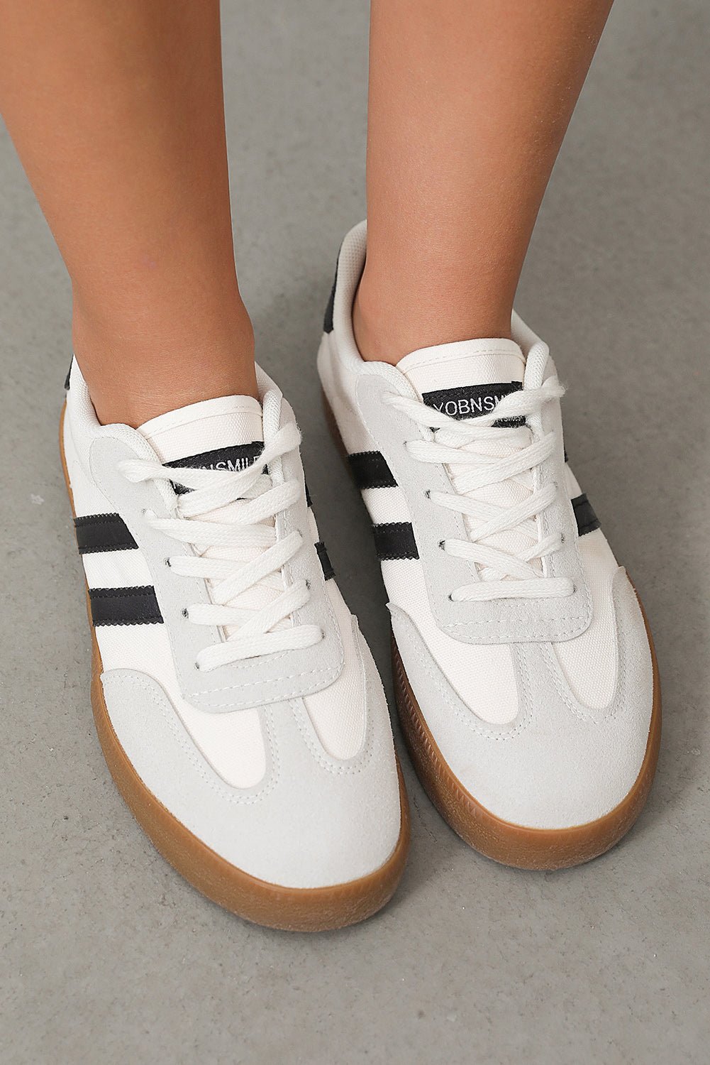 White Striped Lace - up Flat Sneakers - Crowned Energy CO.