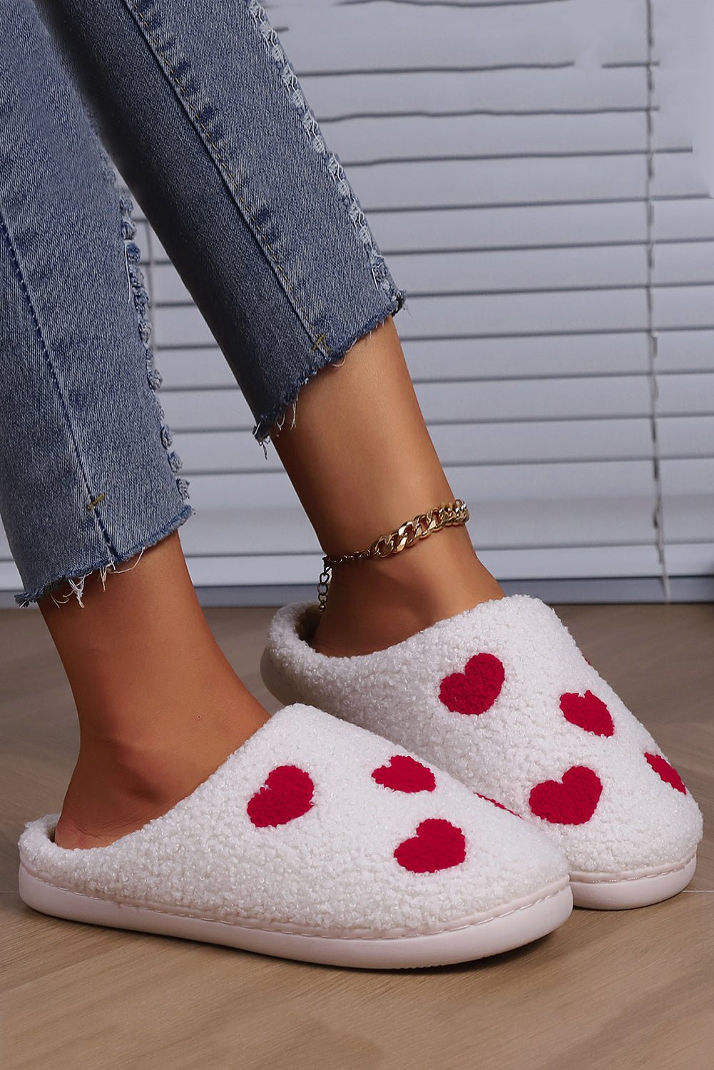 Crowned Energy CO. White / 36 / 100%Polyester+100%TPR Dear-Lover Dropshipping Shoes & Bags/Slippers White Valentines Day Hearts Print Plush House Slippers