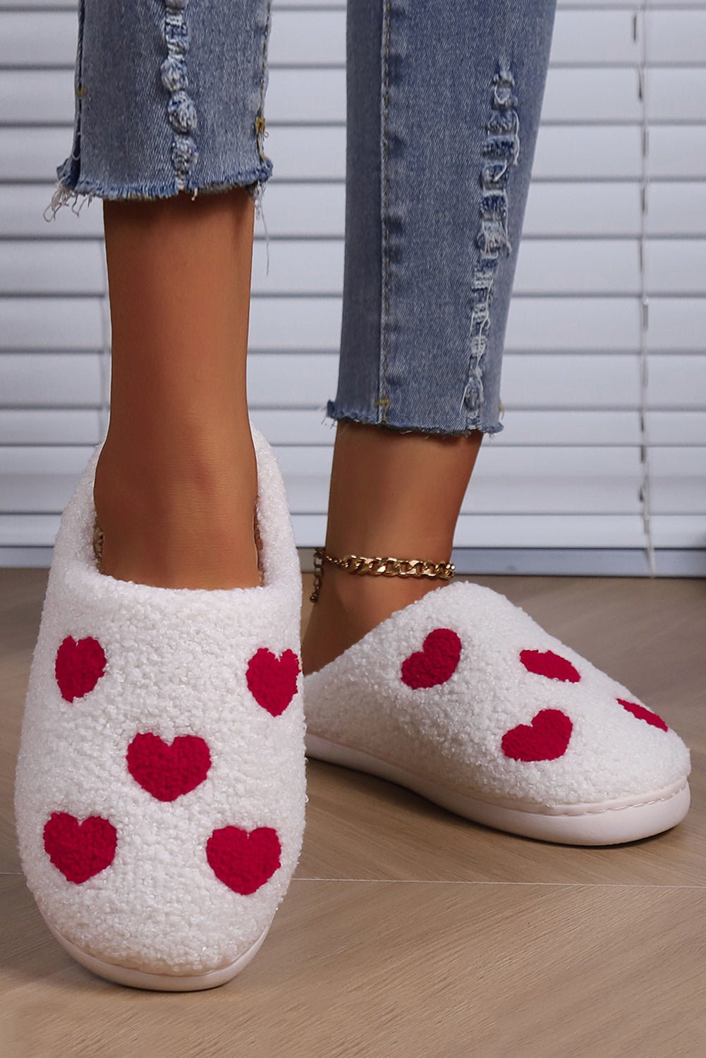 Crowned Energy CO. White / 36 / 100%Polyester+100%TPR Dear-Lover Dropshipping Shoes & Bags/Slippers White Valentines Day Hearts Print Plush House Slippers